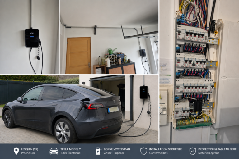 Installation d’une borne V2C Trydan à Lesquin (59) pour une Tesla Model Y