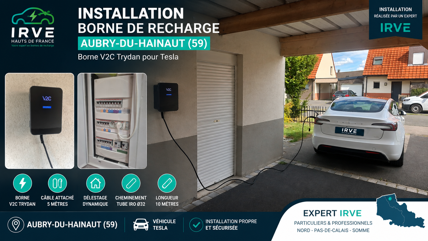 Installation d'une borne de recharge V2C Trydan à Aubry-du-Hainaut pour Tesla